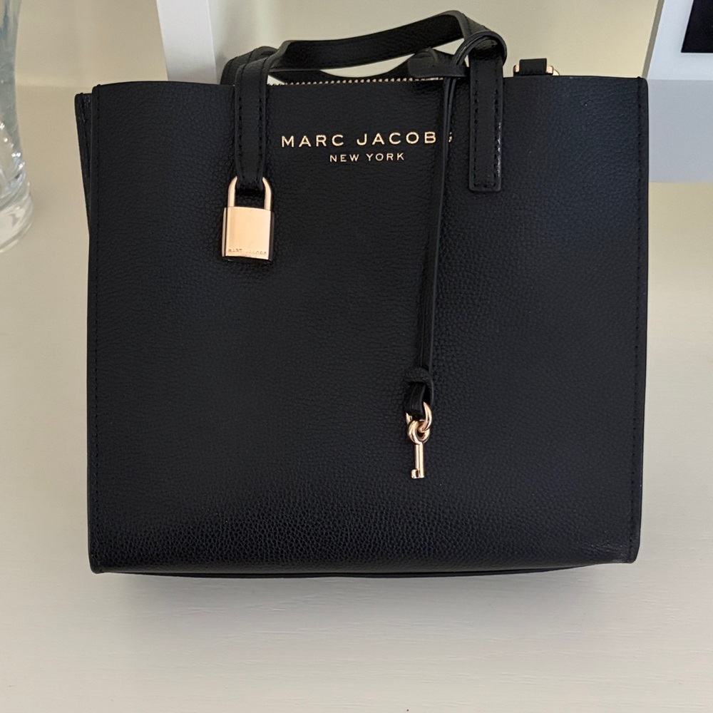 Marc Jacobs Black Pebbled Leather Satchel with Gold Accents